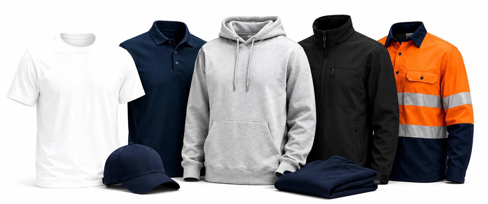 Blank t-shirts, polo shirts, hoodies, caps, jackets and workwear
