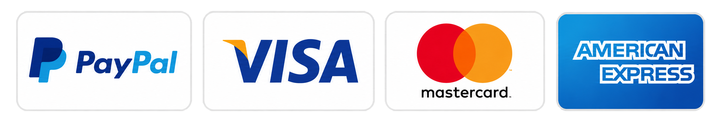 We accept PayPal, Visa, Mastercard and American Express